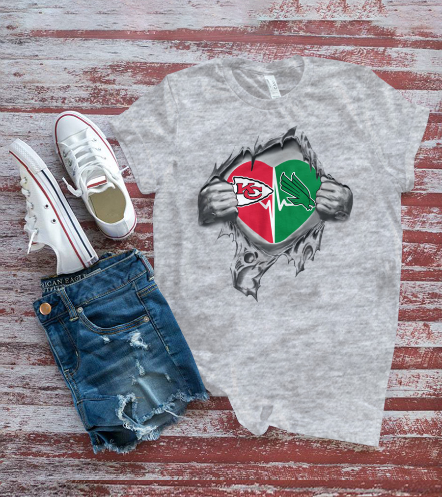 Chiefs Heart North Texas Mean Green Duo Loyalty Symbol T-Shirt