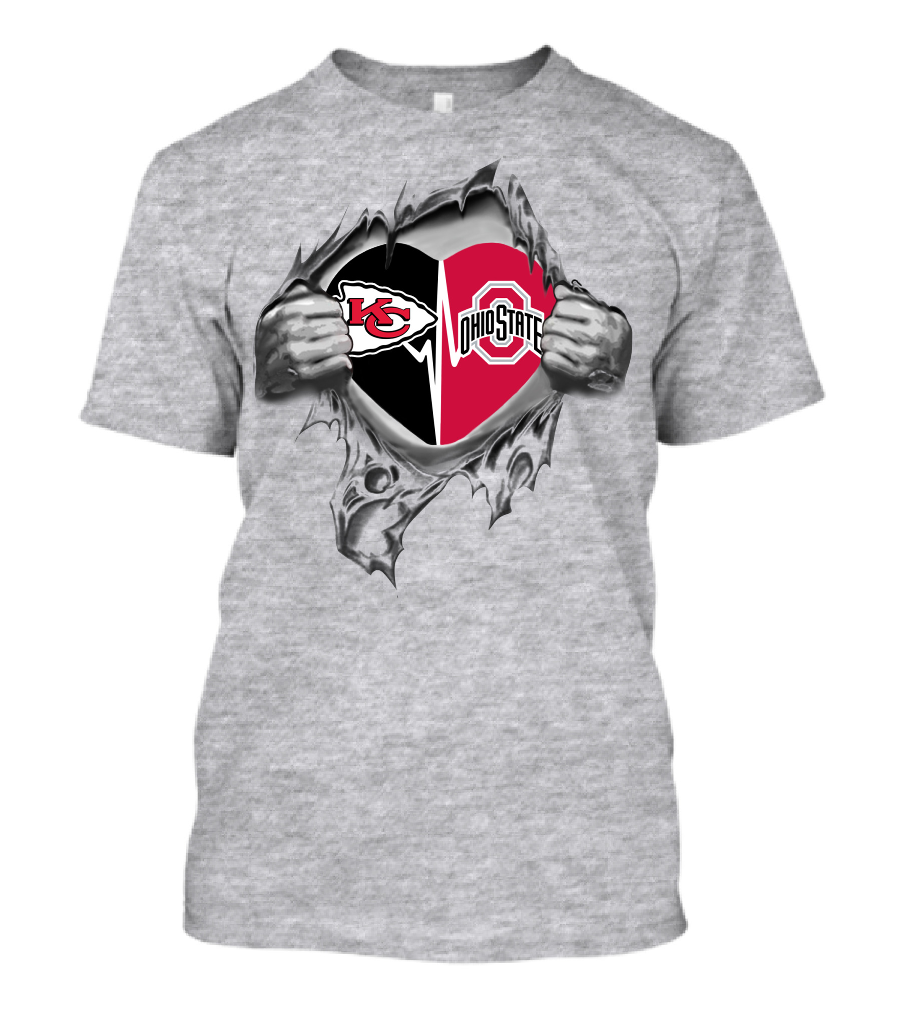 Chiefs Ohio State Buckeyes Heart Design Kansas City Nfl Fan Pride T-Shirt