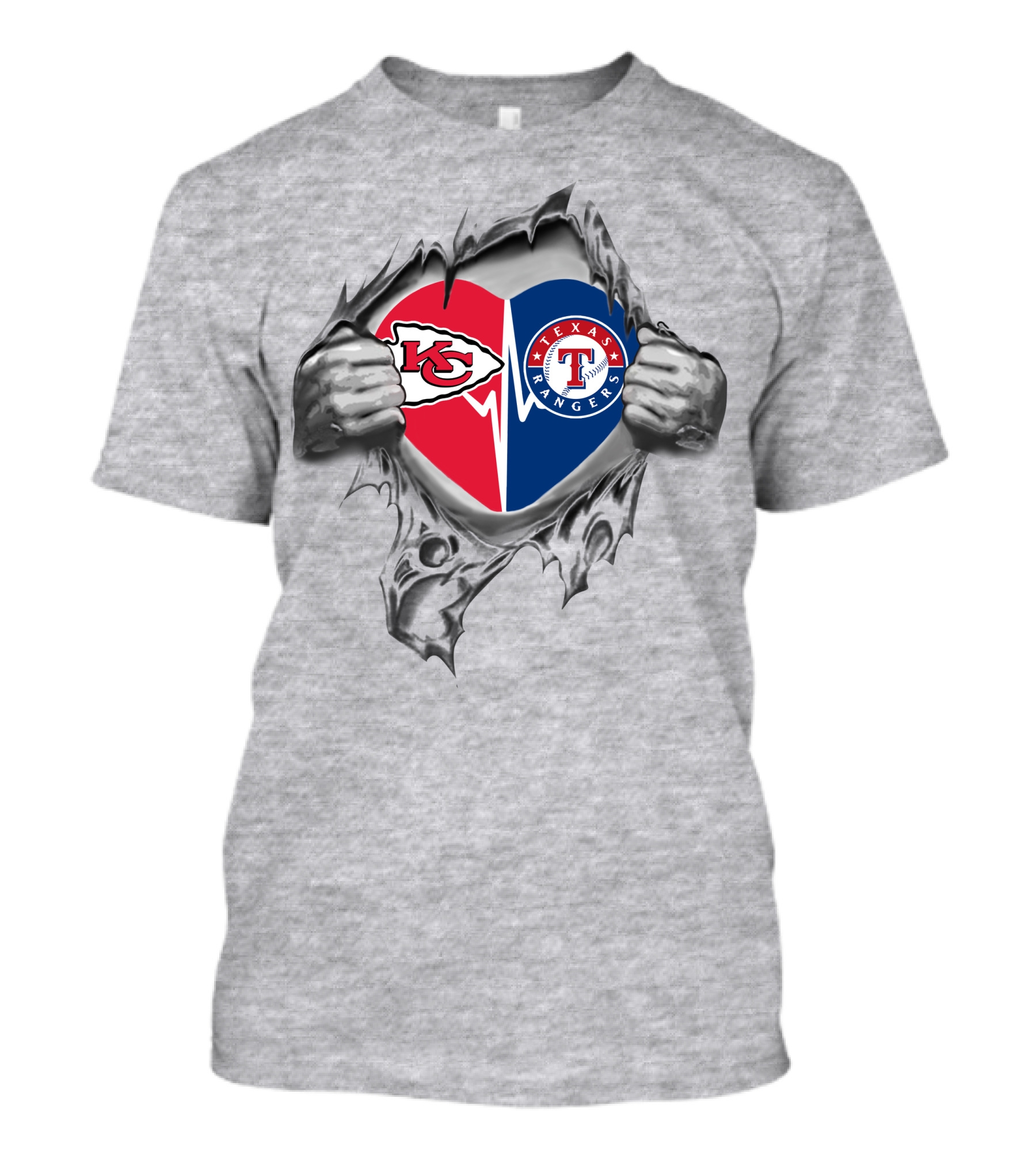 Chiefs Texas Rangers Heart Logos Kansas City Pride T-Shirt