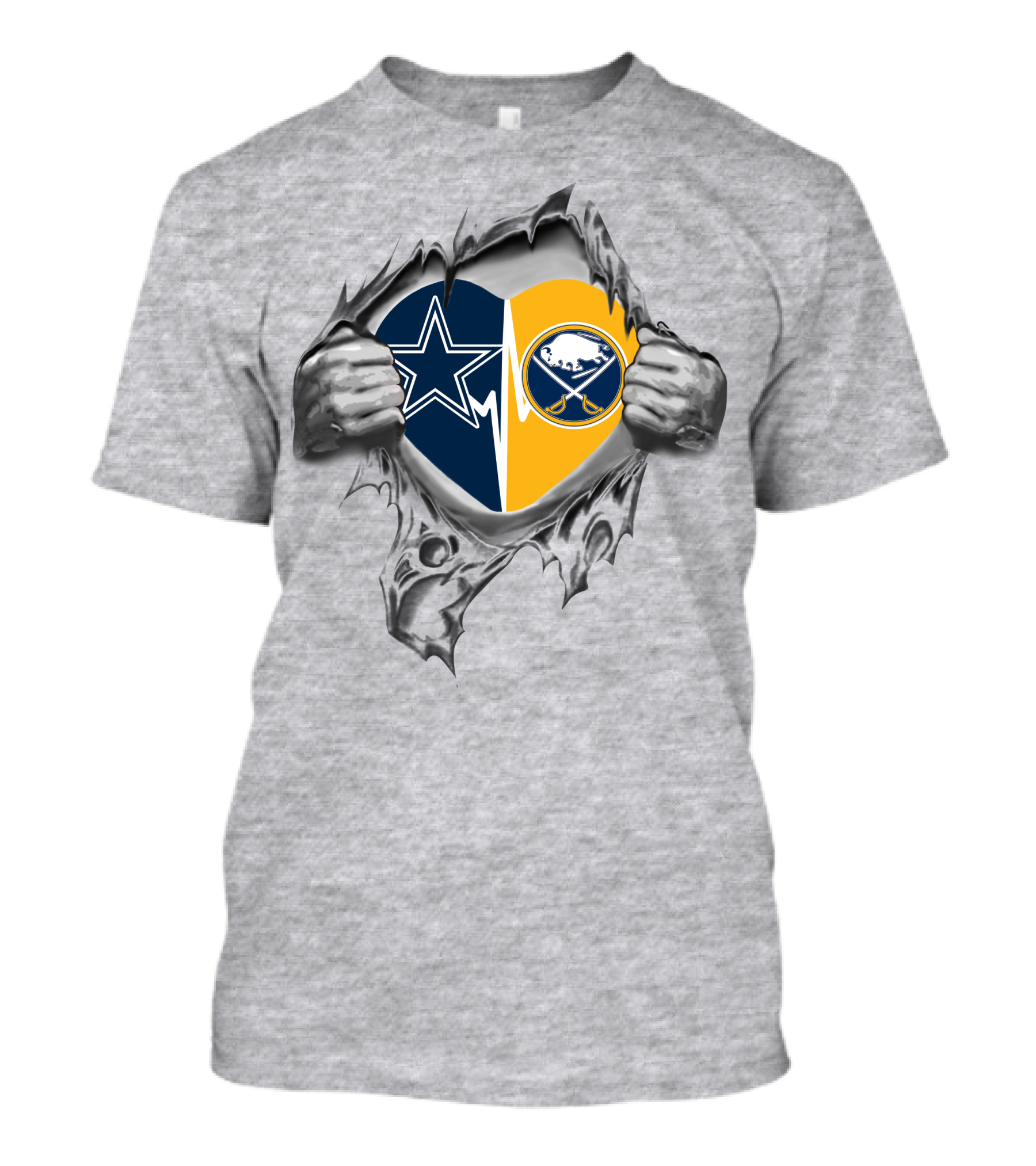 Cowboys Buffalo Sabres Heart Logos Torn Fabric T-Shirt