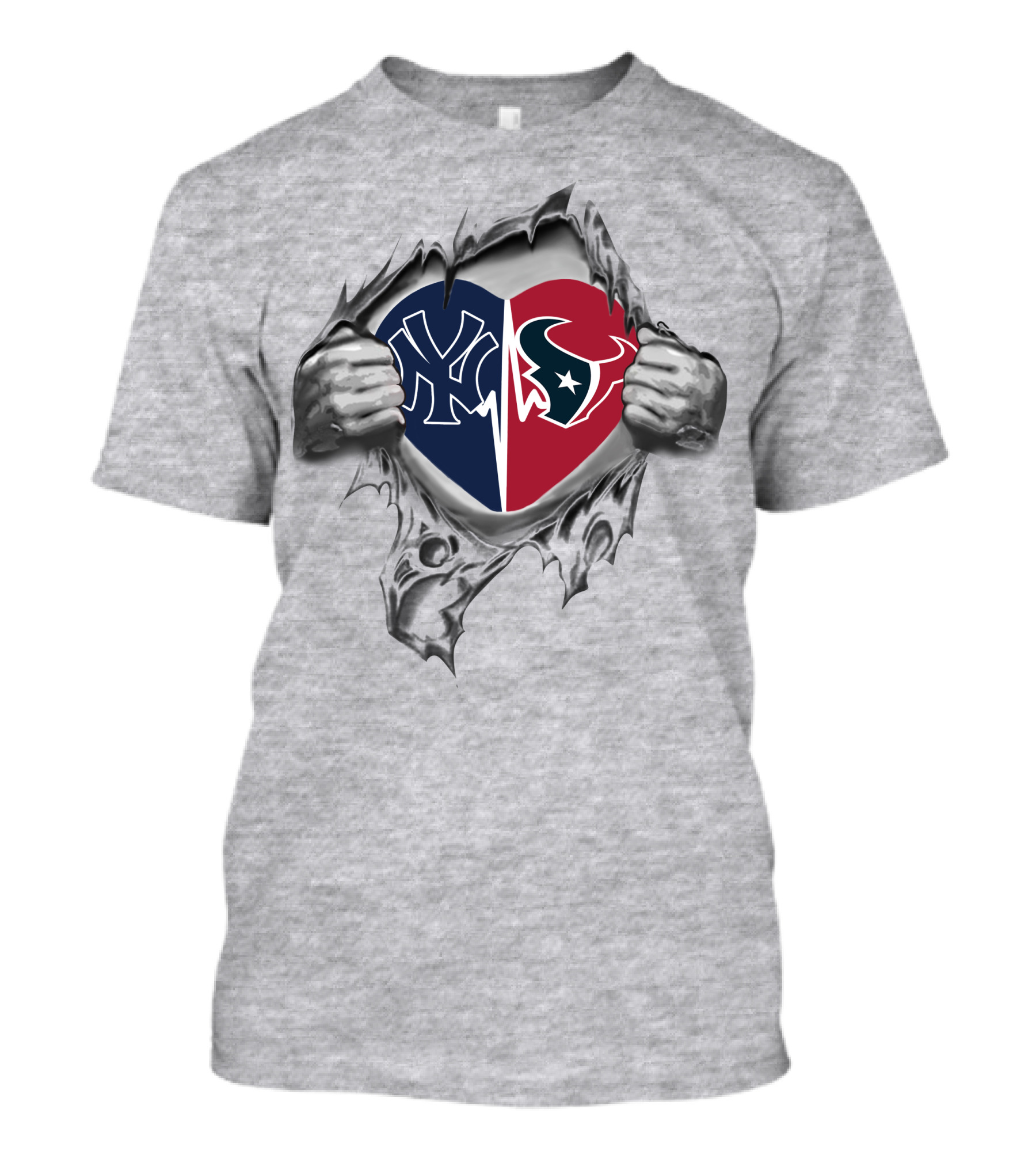 Yankees Houston Texans Heart Tear T-Shirt