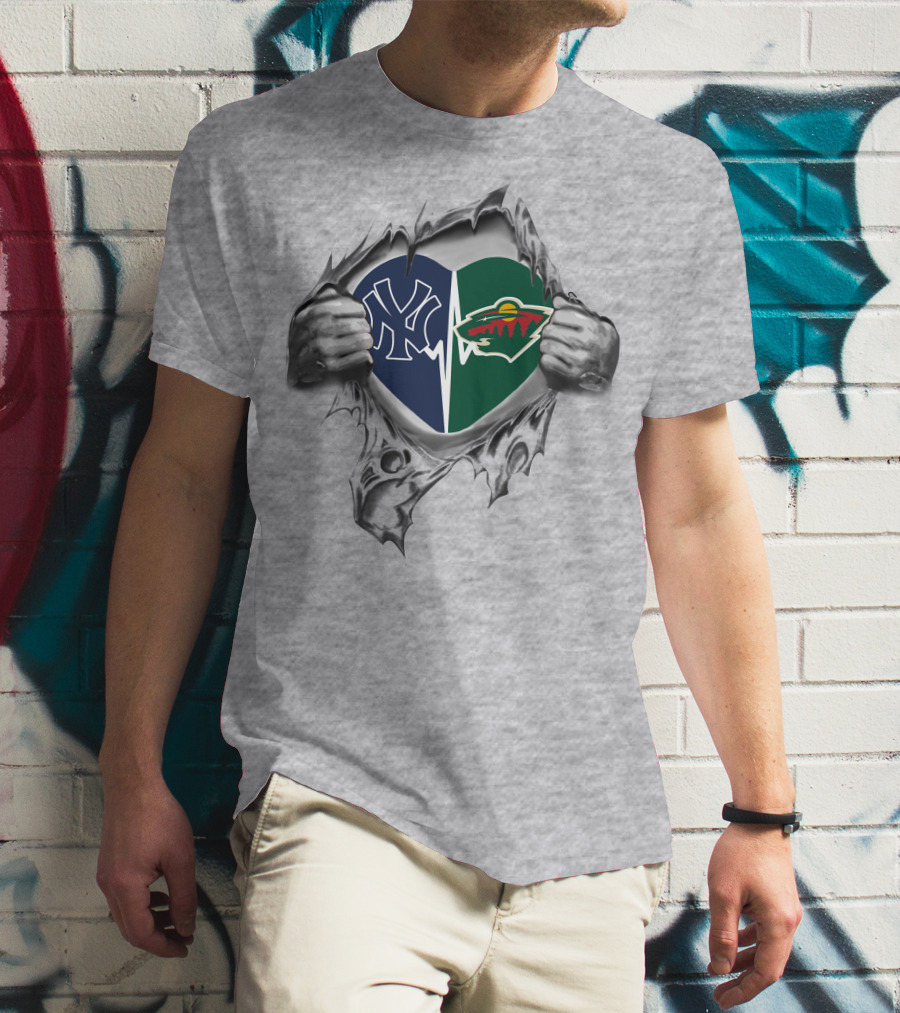 Yankees Minnesota Wild Heart With Dual Team Logos T-Shirt