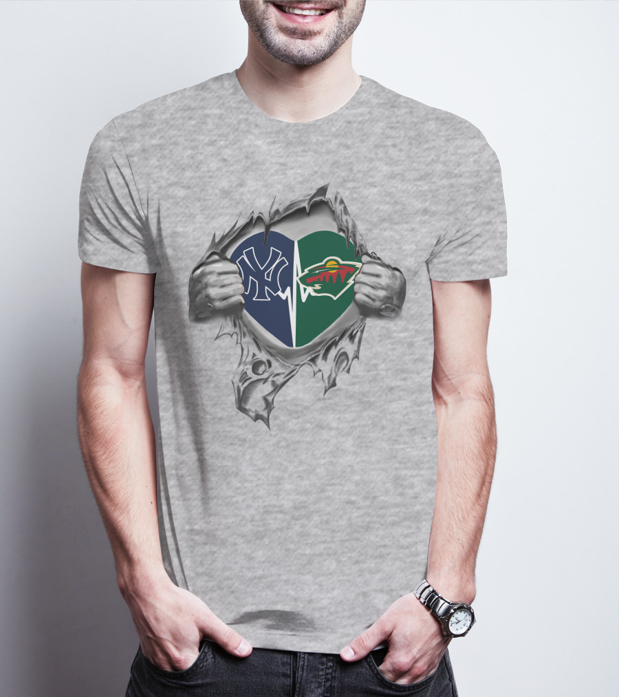 Yankees Minnesota Wild Heart With Dual Team Logos T-Shirt
