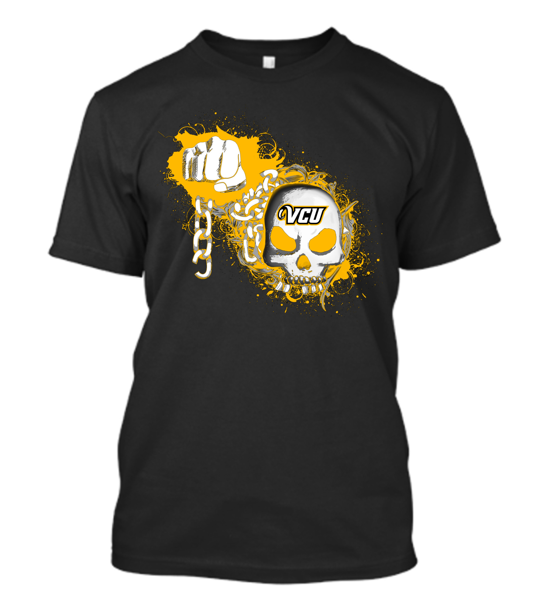 Vcu Rams Skull And Chains Fist T-Shirt