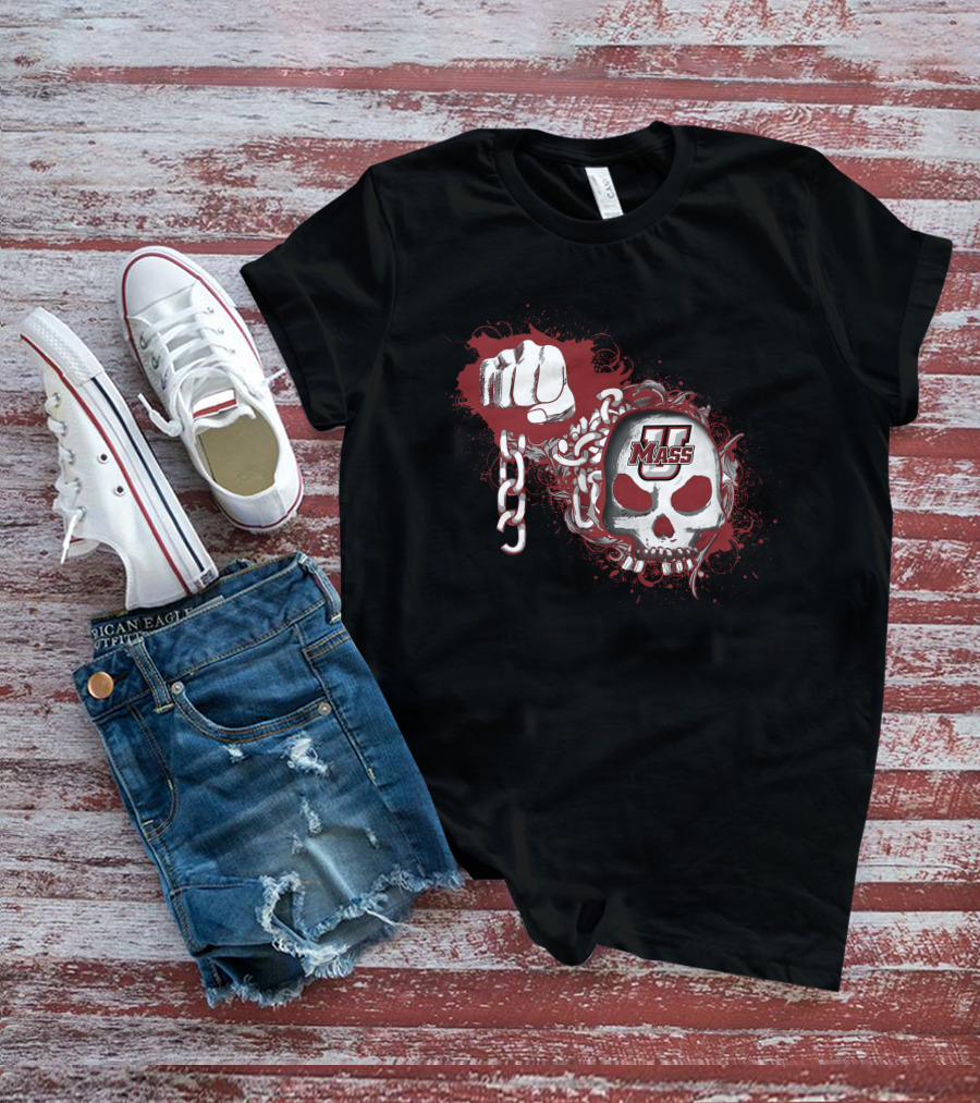 Umass Minutemen Skull And Chain Fist T-Shirt