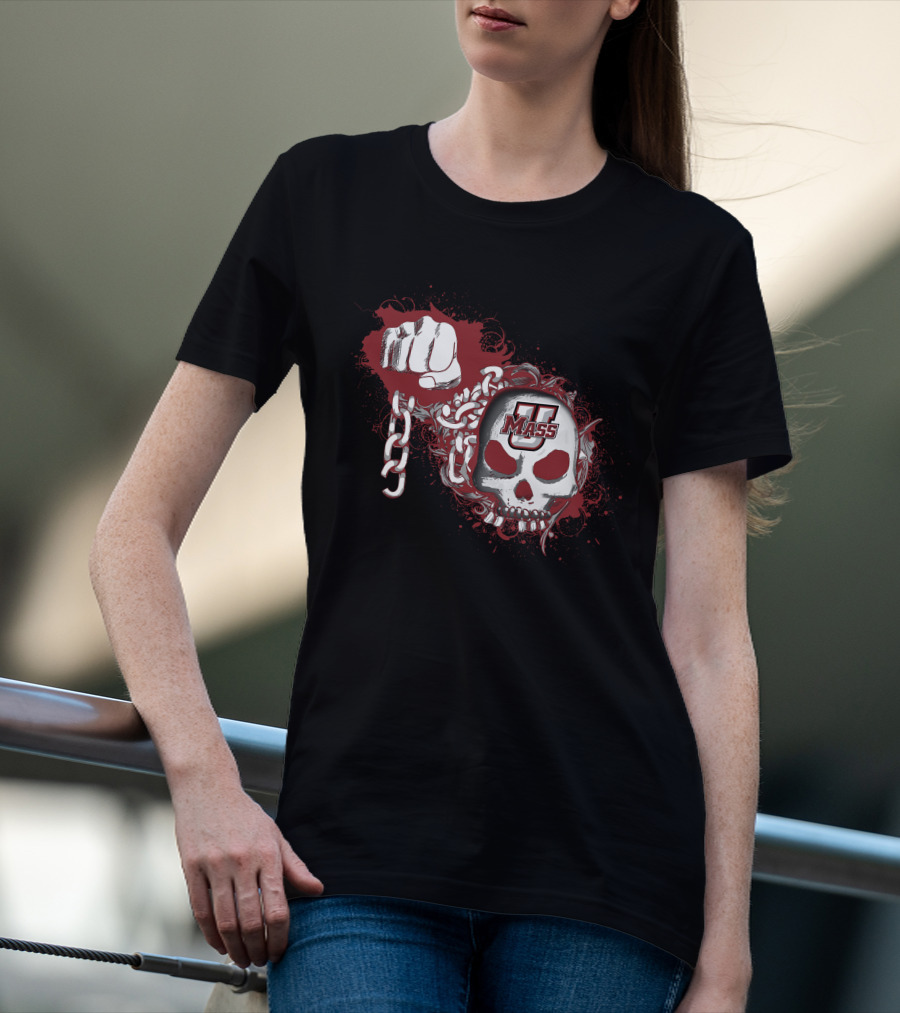 Umass Minutemen Skull And Chain Fist T-Shirt