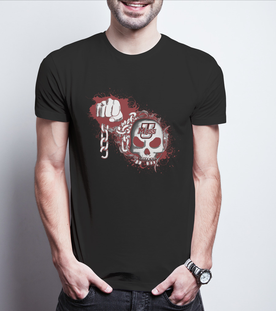 Umass Minutemen Skull And Chain Fist T-Shirt