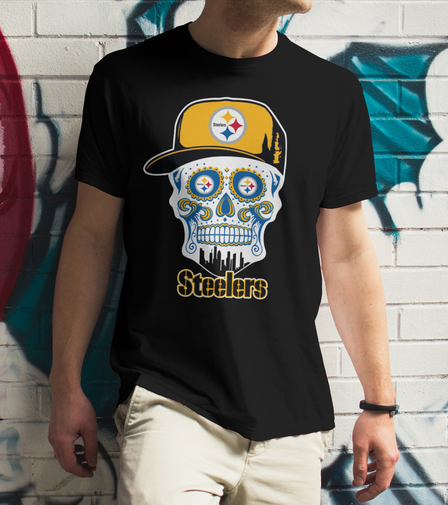 Pittsburgh Steelers Skull City Skyline Snapback T-Shirt