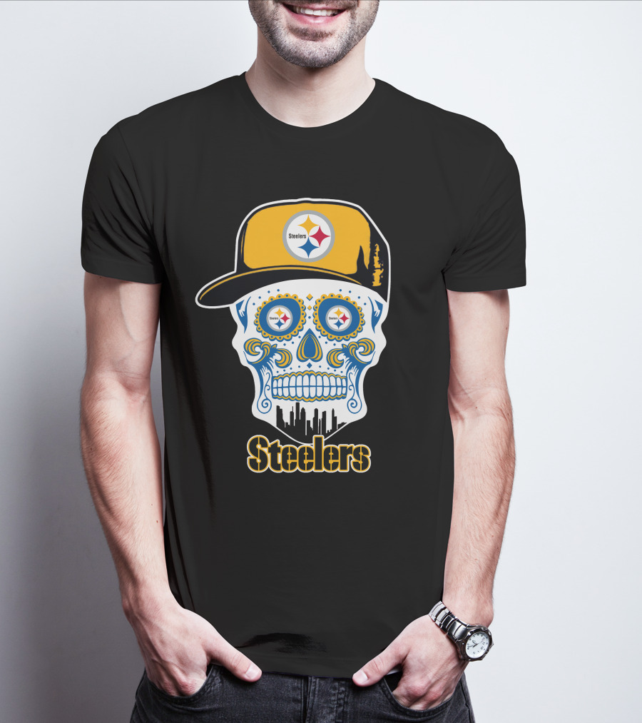Pittsburgh Steelers Skull City Skyline Snapback T-Shirt