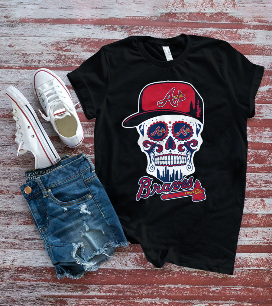Atlanta Braves Skull With Red Cap And Braves T-Shirt