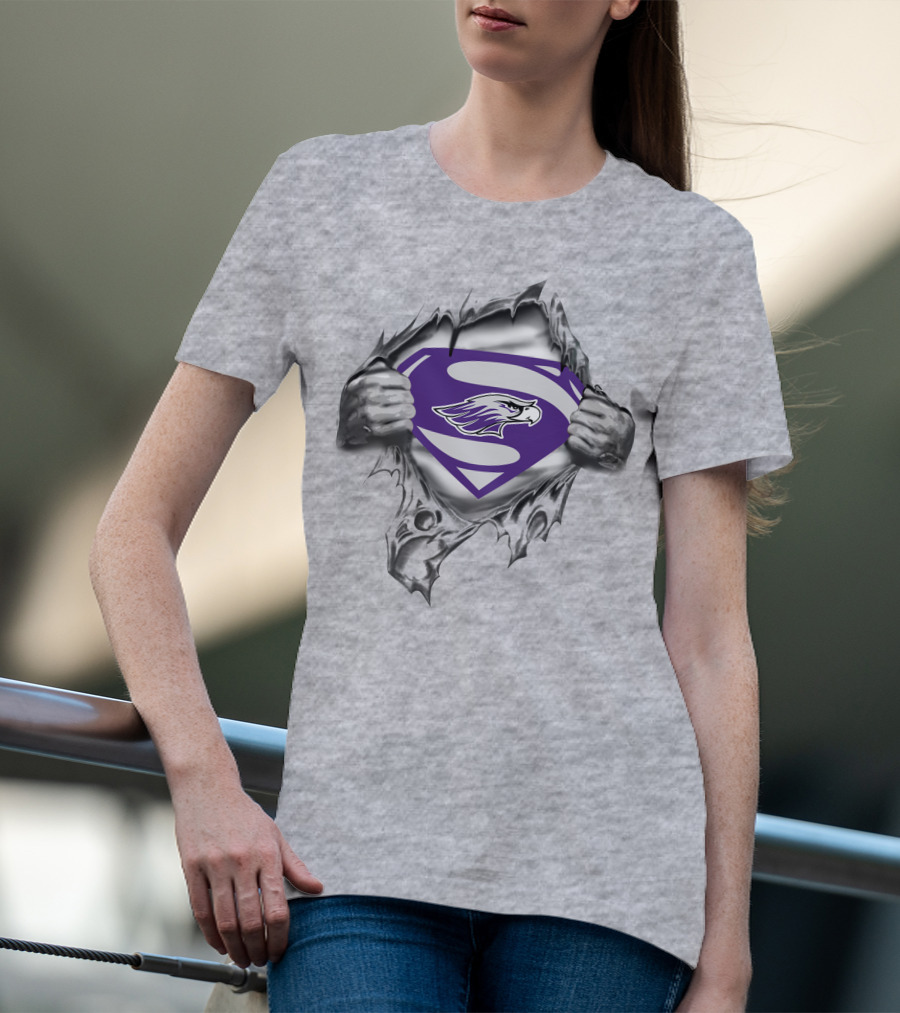Whitewater Warhawks Superman Logo With Eagle In Purple And Silver Suit T-Shirt