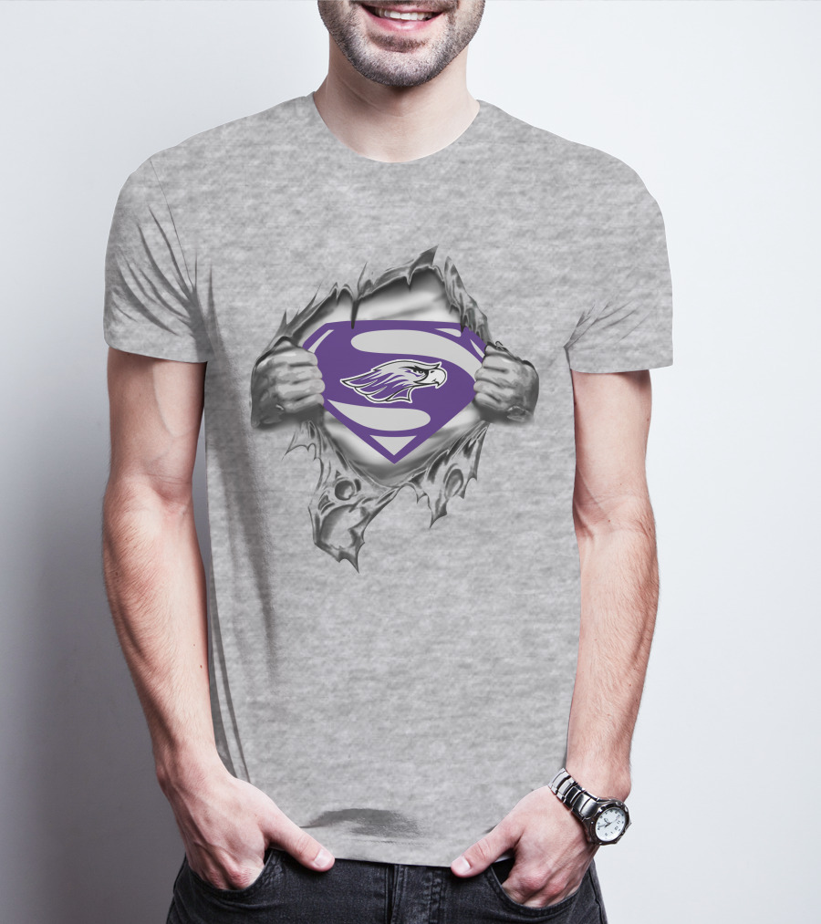 Whitewater Warhawks Superman Logo With Eagle In Purple And Silver Suit T-Shirt