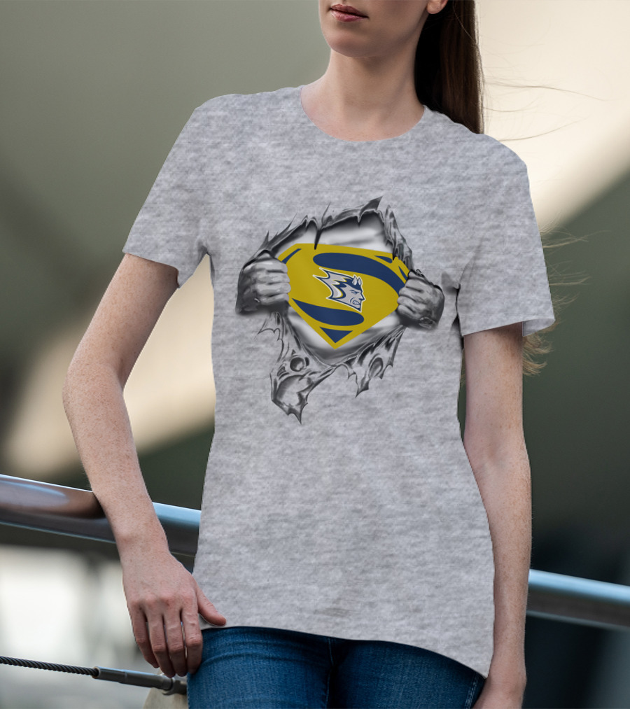 Stout Blue Devils Superman Chest Emblem Tear Open T-Shirt