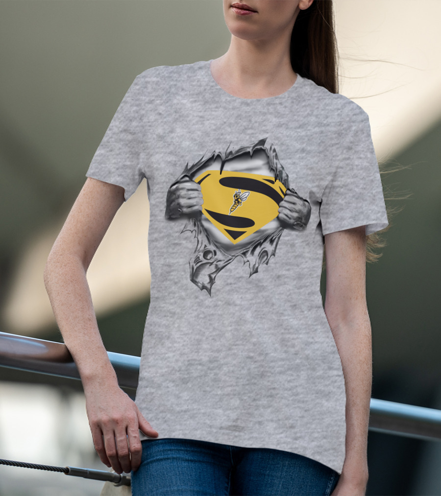 Superior Yellow Jackets Superman Logo Bee Emblem Gray T-Shirt