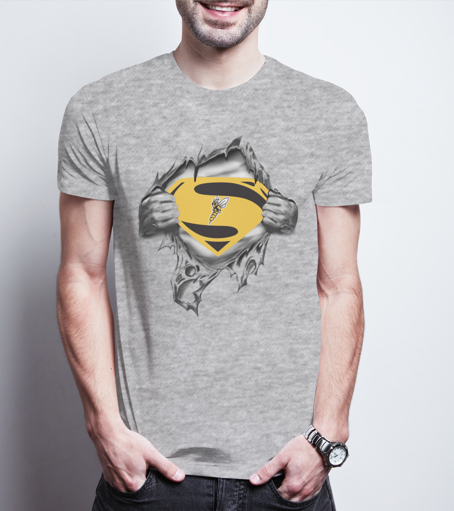 Superior Yellow Jackets Superman Logo Bee Emblem Gray T-Shirt