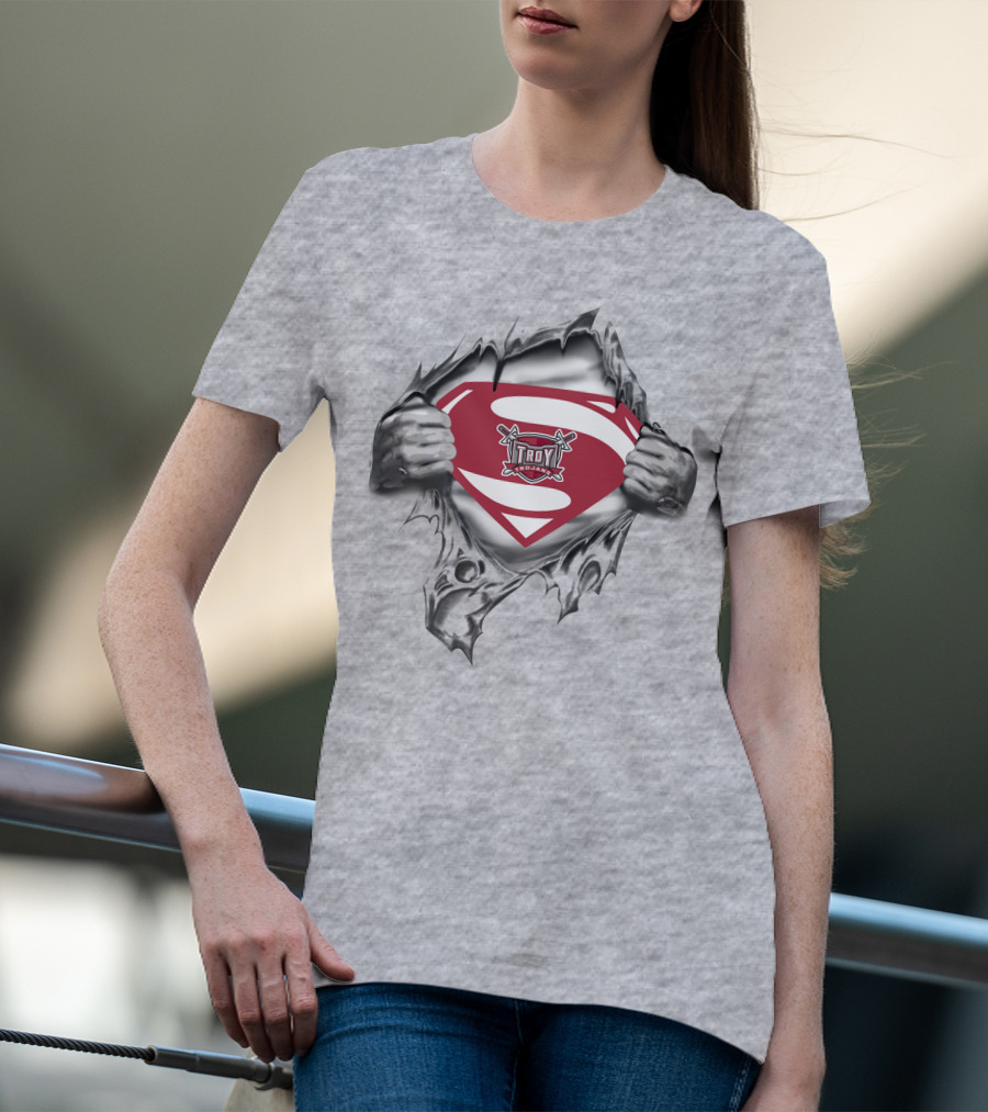 Troy Trojans Superman Logo With Torn Shirt Effect T-Shirt