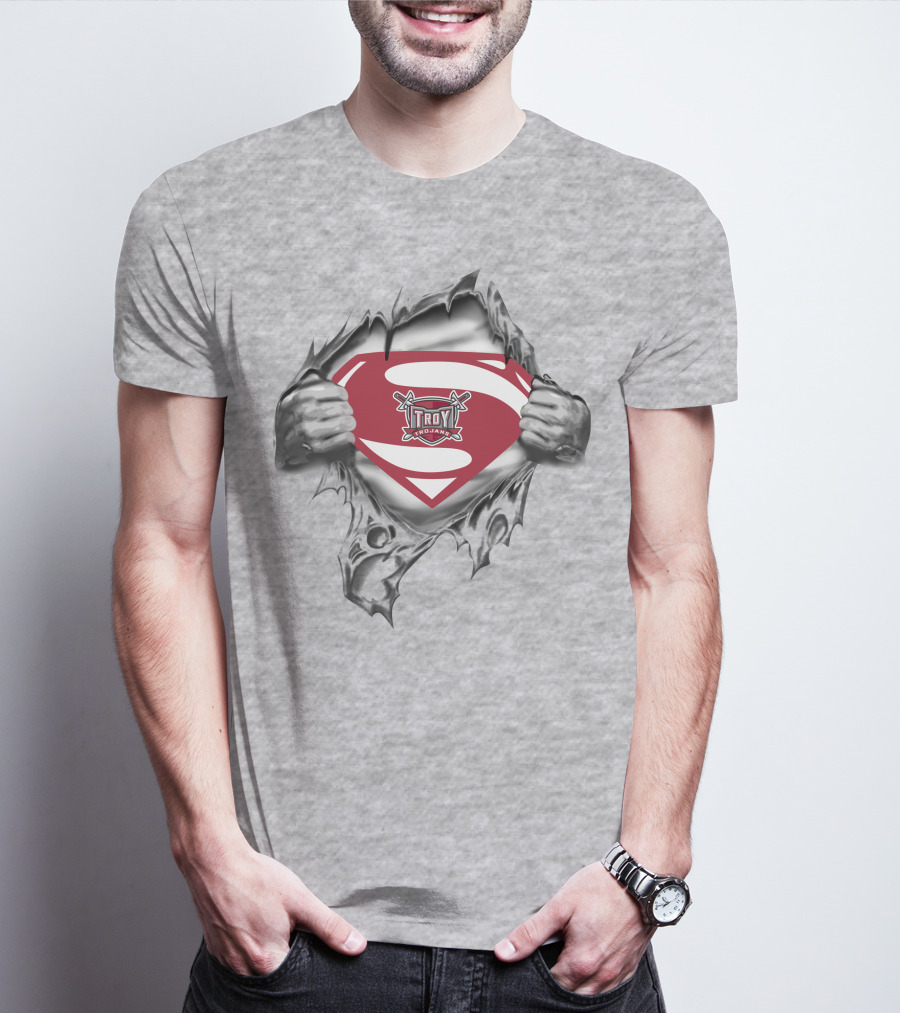 Troy Trojans Superman Logo With Torn Shirt Effect T-Shirt
