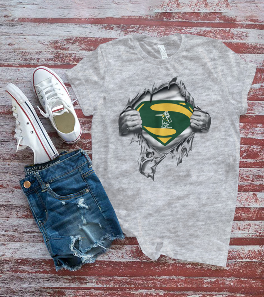 St Norbert Green Knights Superman Logo With Shield And Hands Ripping Effect T-Shirt
