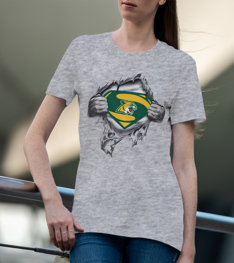 Northern Michigan Wildcats Superman Logo Rip 316 T-Shirt