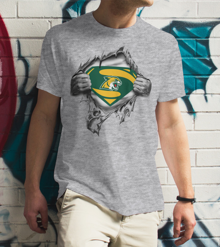 Northern Michigan Wildcats Superman Logo Rip 316 T-Shirt