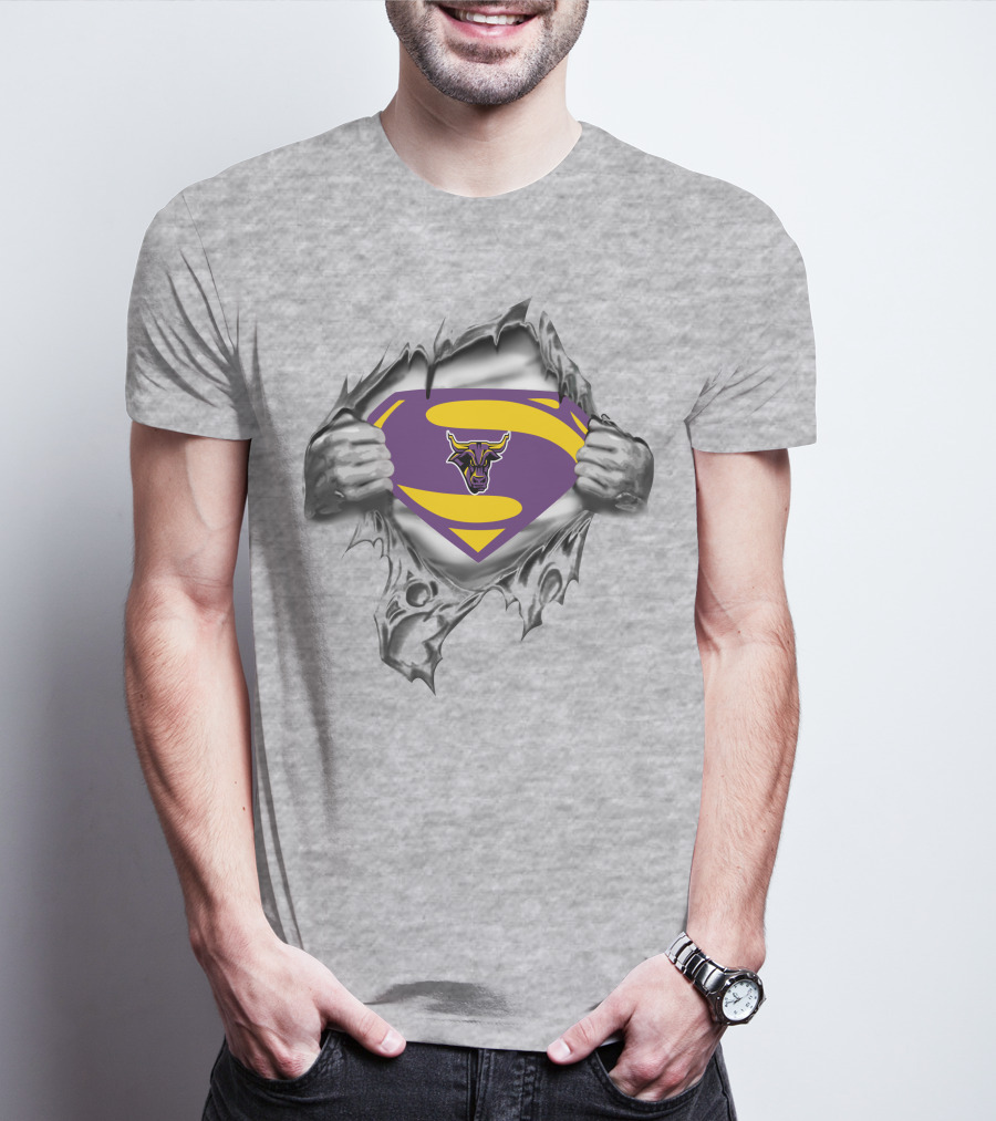 Mankato Mavericks Superman Logo Burst With Bull T-Shirt