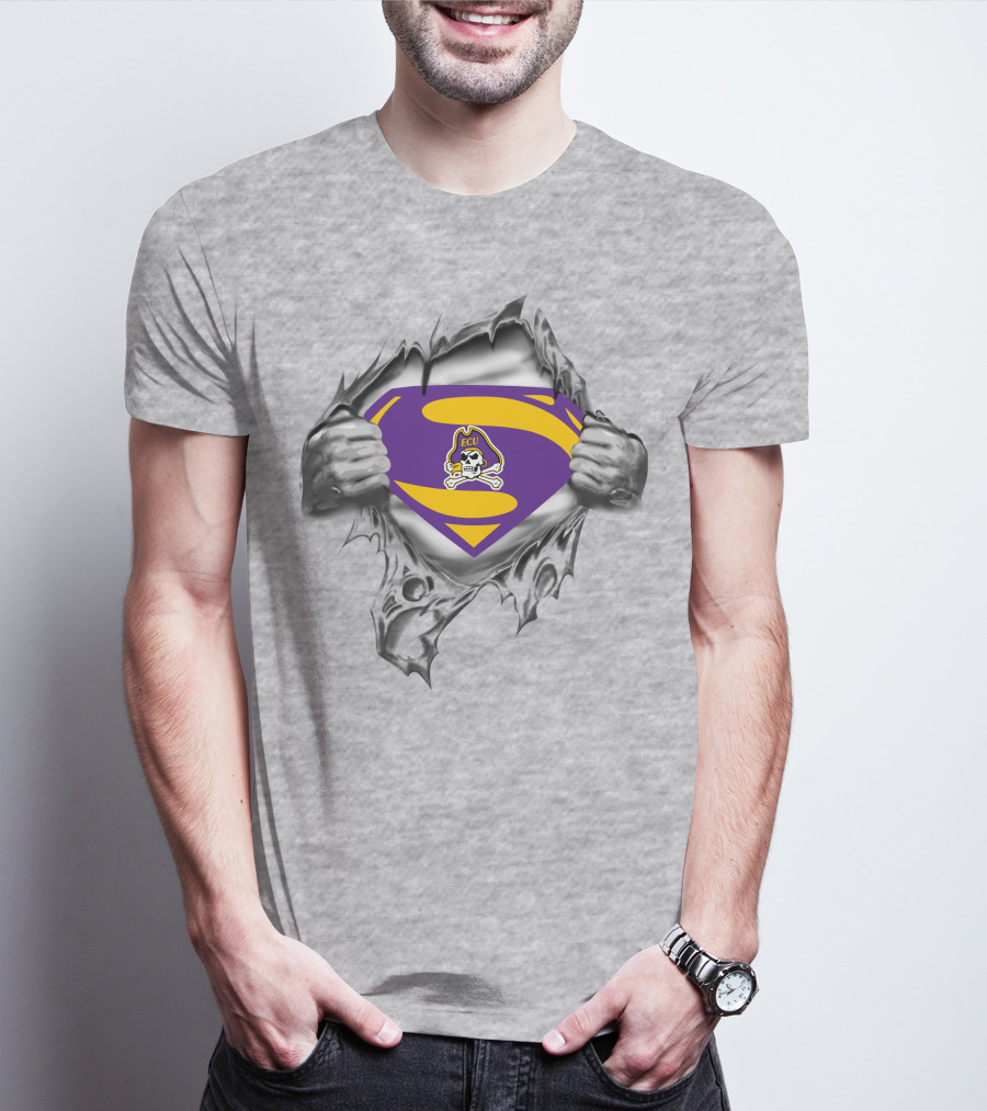Ecu Pirates Superman Logo Burst Rugby Superhero Symbol T-Shirt
