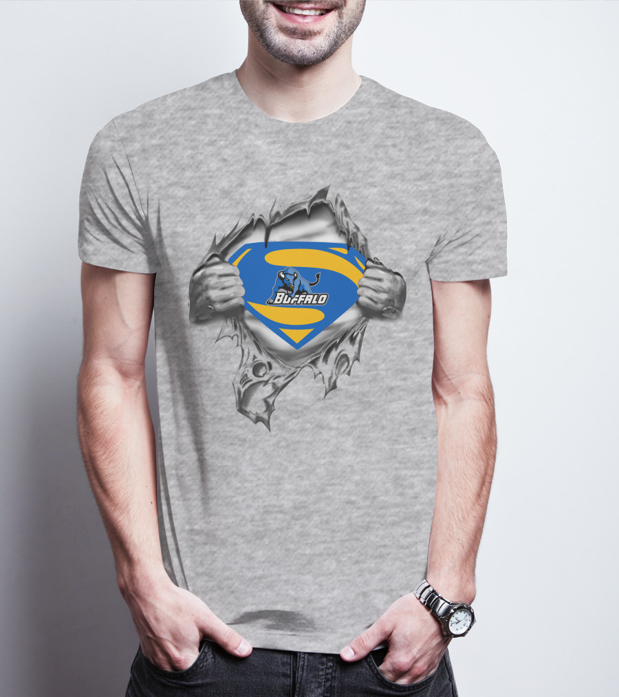 Buffalo Bulls Superman Logo With Silver Hands Tearing Through T-Shirt