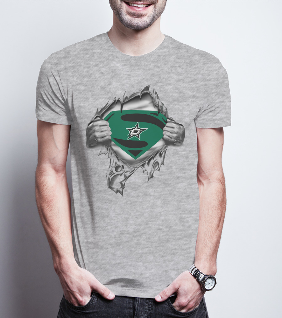 Dallas Stars Superman Logo Teal S On Steel Texture T-Shirt