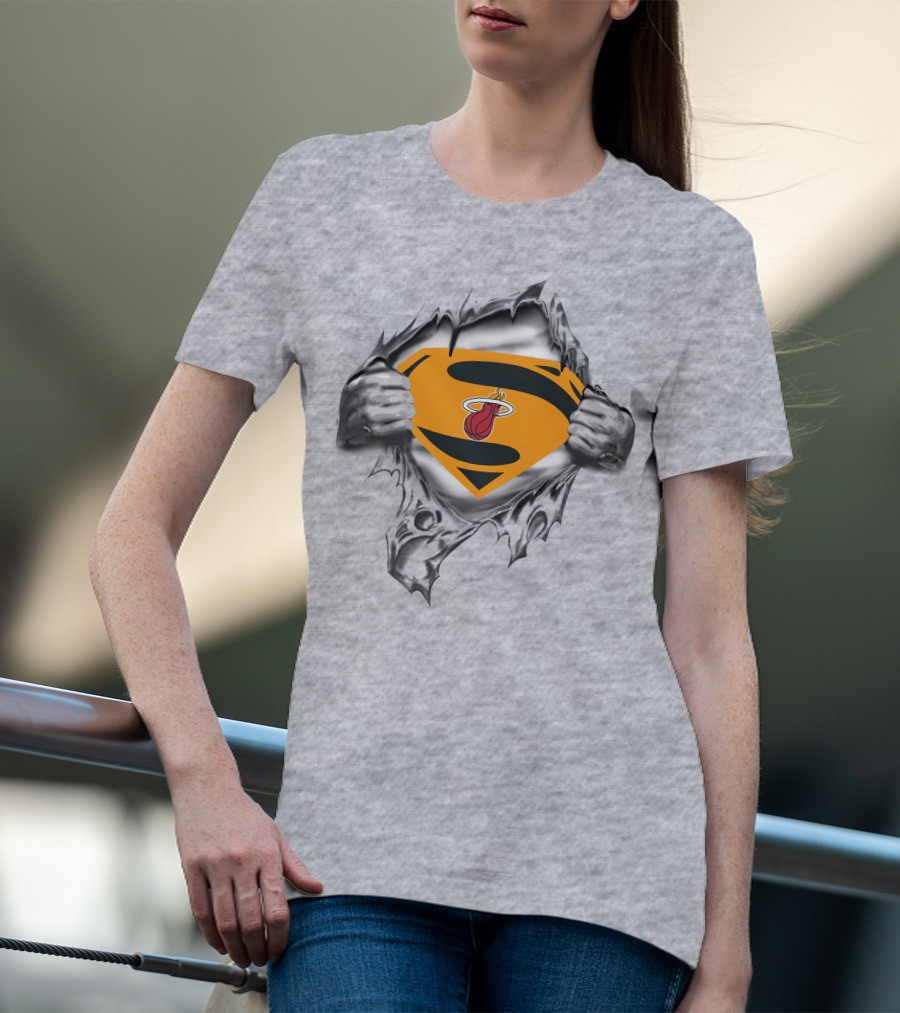 Superman Miami Heat Logo Reveal Aggressive Rip T-Shirt