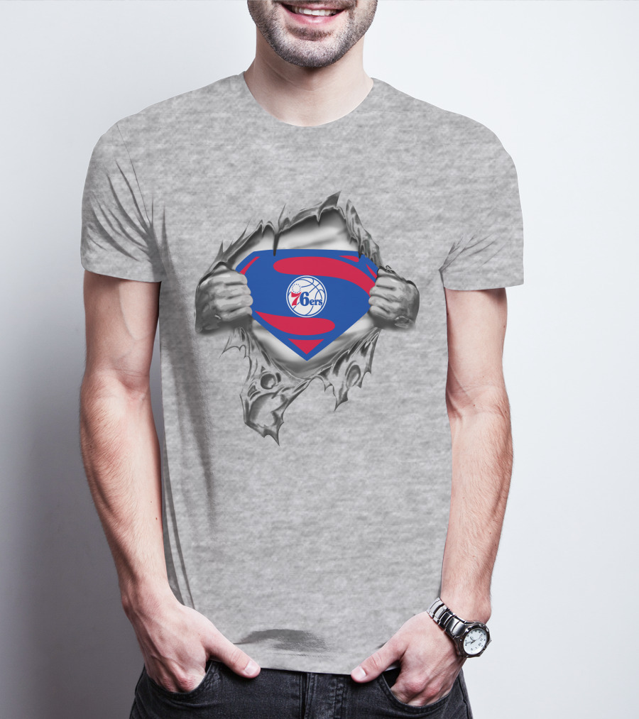 Superman Philadelphia 76ers Logo Hands Rip 69 T-Shirt