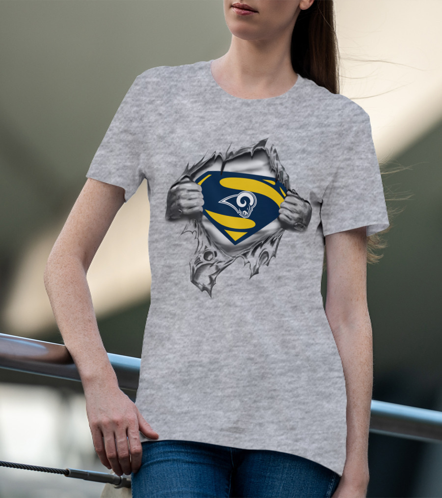 Los Angeles Rams Superman Logo Torn T-Shirt