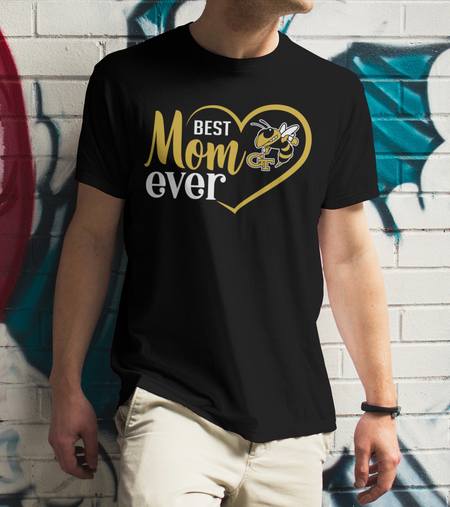Georgia Tech Yellow Jackets Best Mom Ever Heart And Mascot T-Shirt