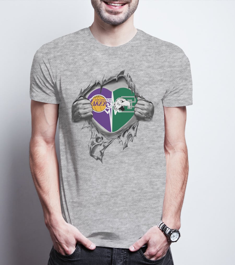 Los Angeles Lakers Eastern Michigan Eagles Heart Ripping T-Shirt