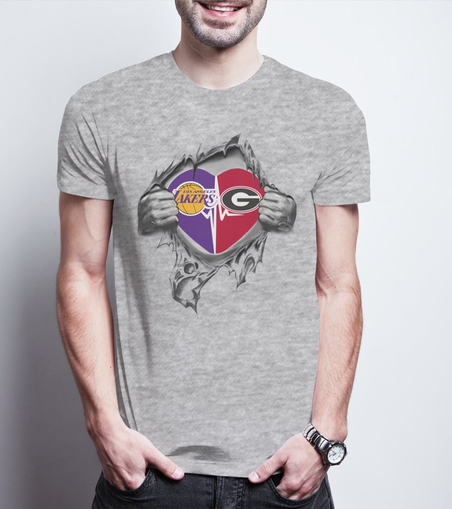 Los Angeles Lakers Georgia Bulldogs Heart Logo Fusion T-Shirt