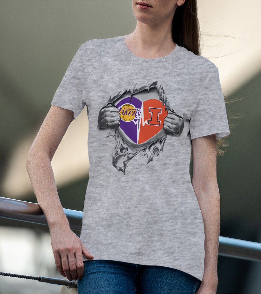 Los Angeles Lakers Illinois Fighting Illini Heartbeat Passion T-Shirt