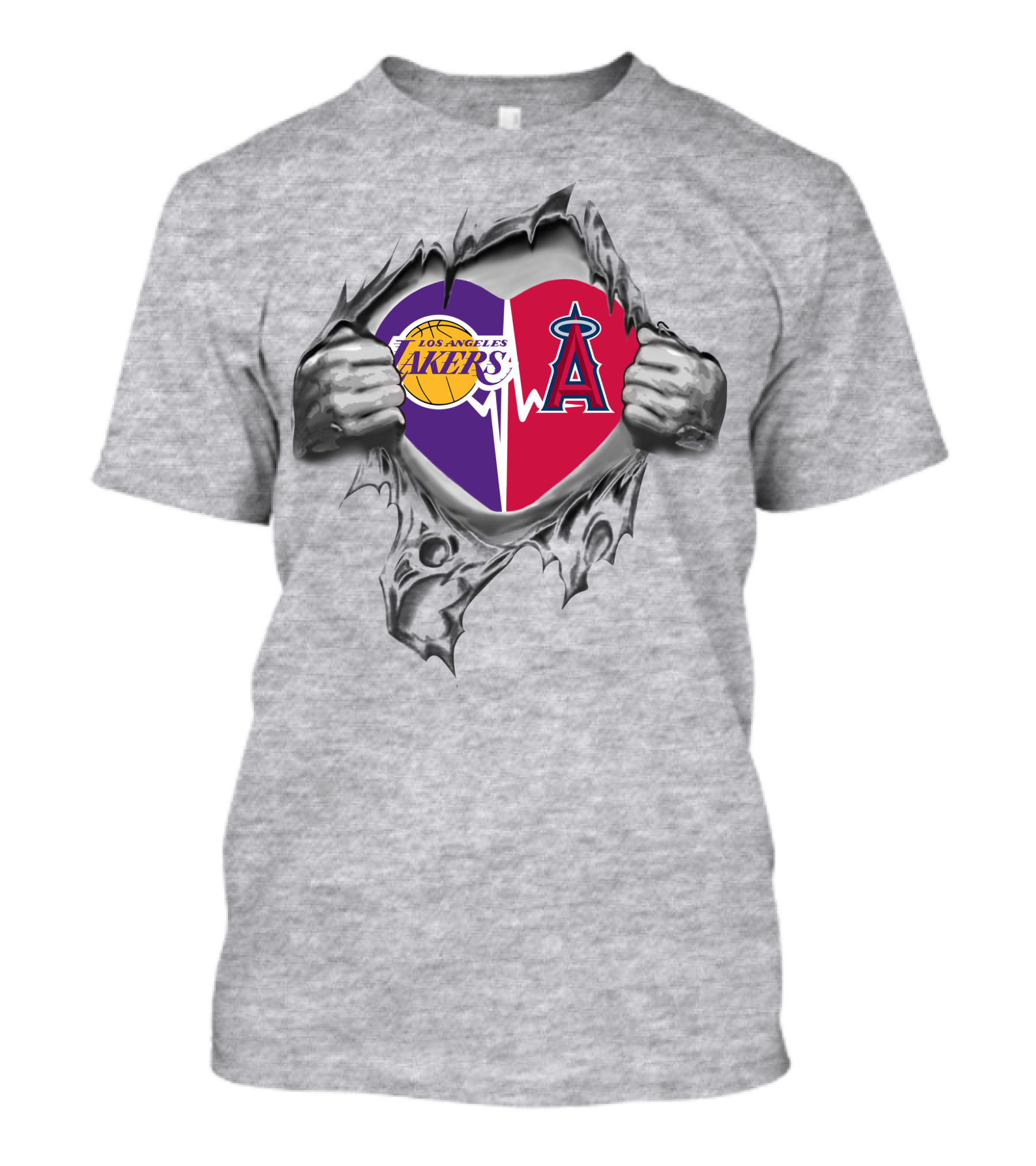 Los Angeles Lakers Angels Heartbeat Torn Gray T-Shirt