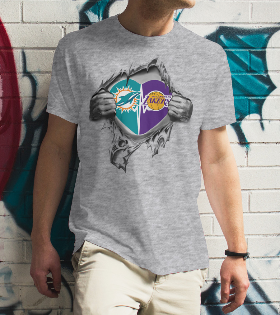 Lakers Miami Dolphins Heart Logo Fan Pride T-Shirt