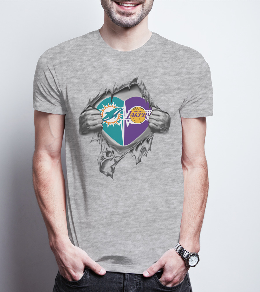 Lakers Miami Dolphins Heart Logo Fan Pride T-Shirt