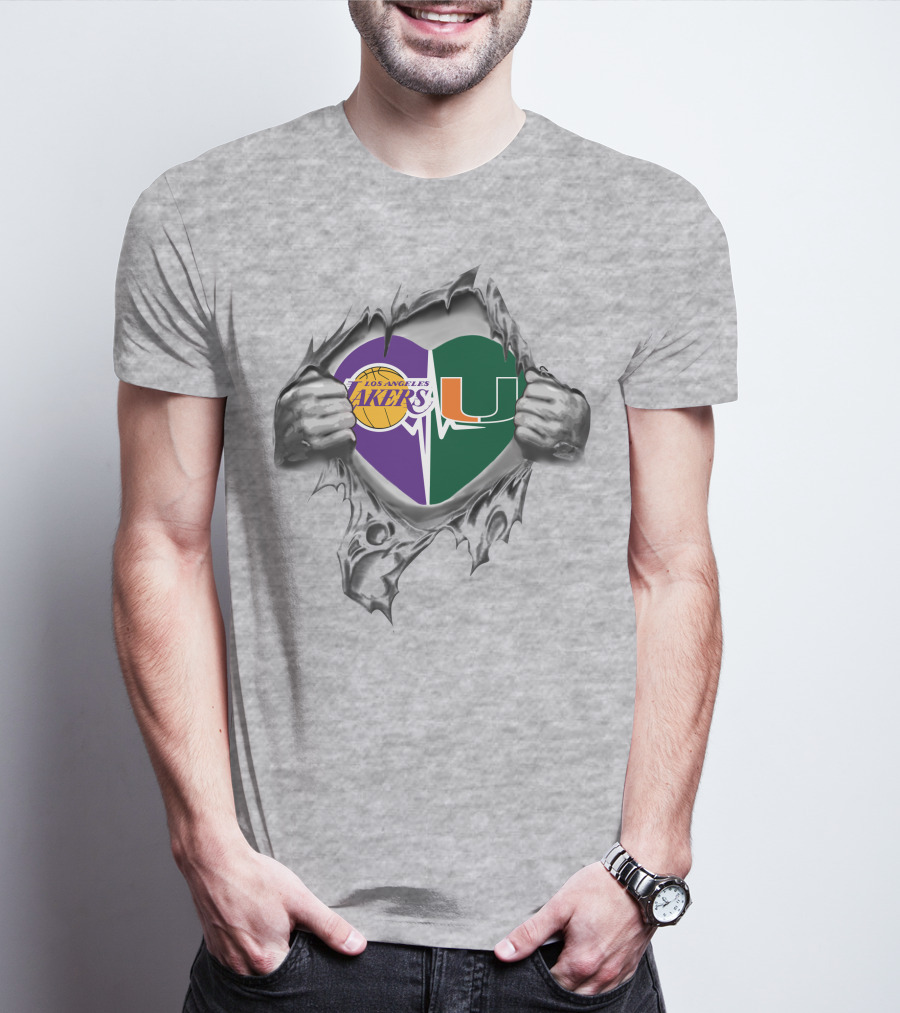 Lakers Miami Hurricanes Heart Logo Fusion T-Shirt