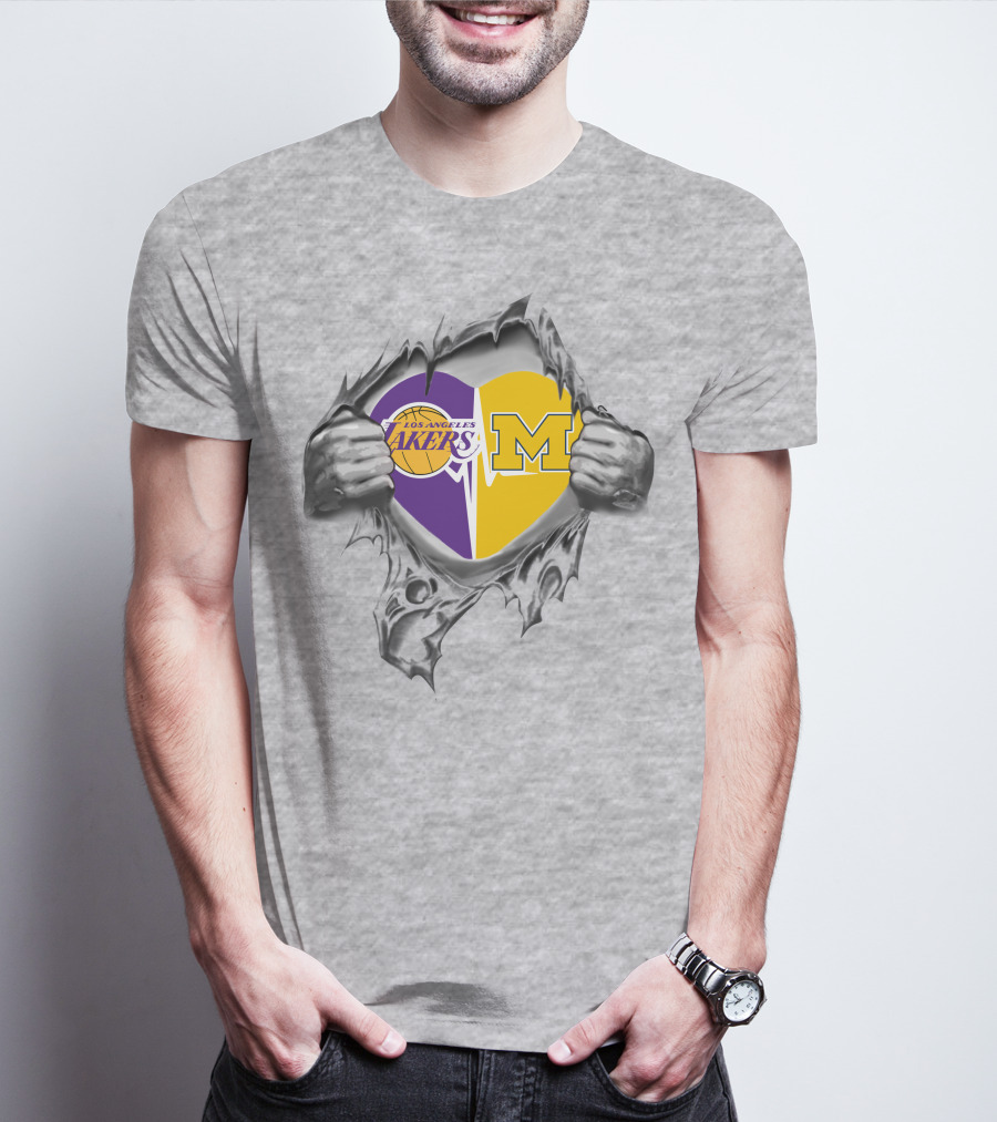 Los Angeles Lakers Michigan Wolverines Heart T-Shirt