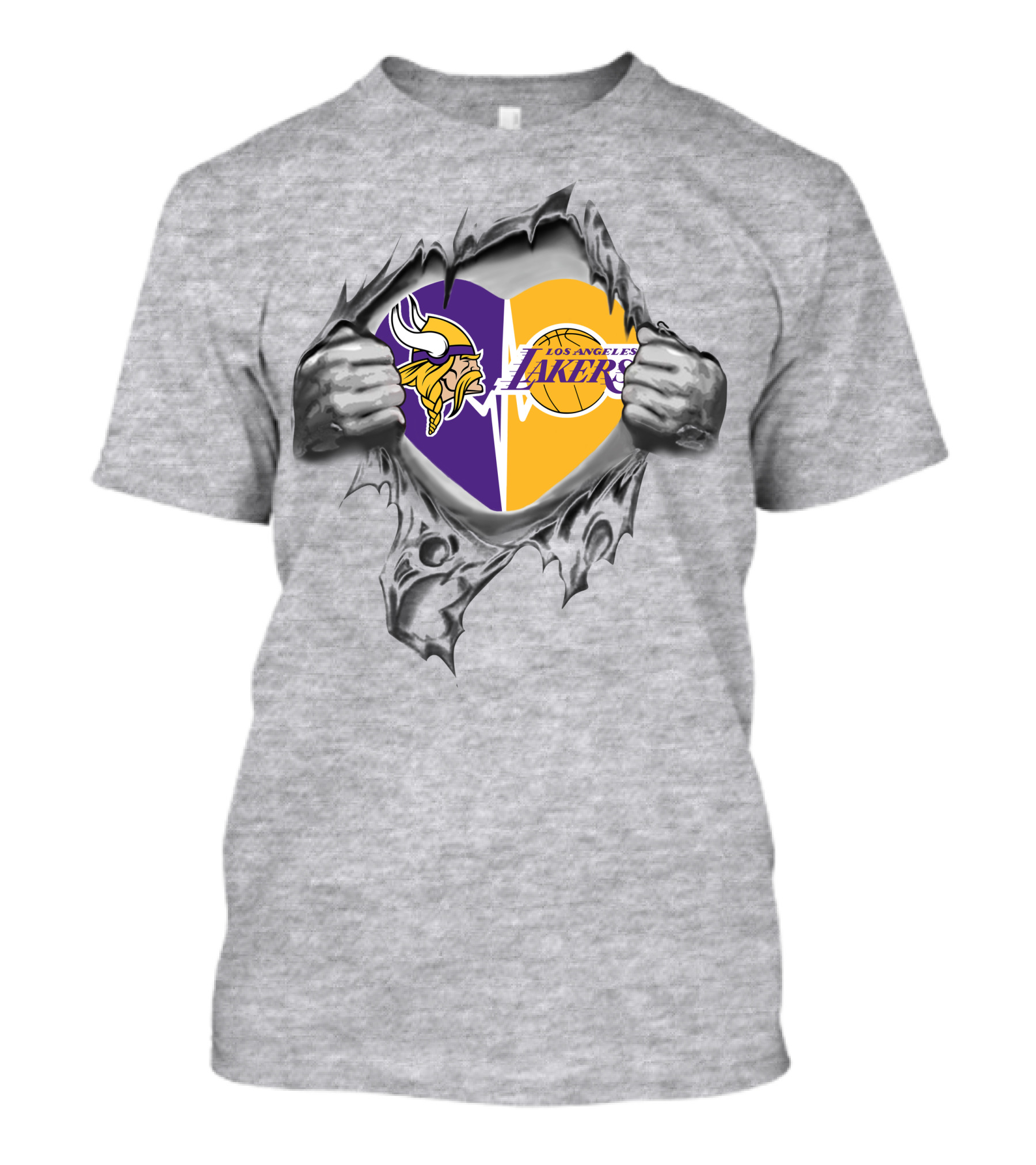 Lakers Minnesota Vikings Heart Logo Ripped Metal T-Shirt