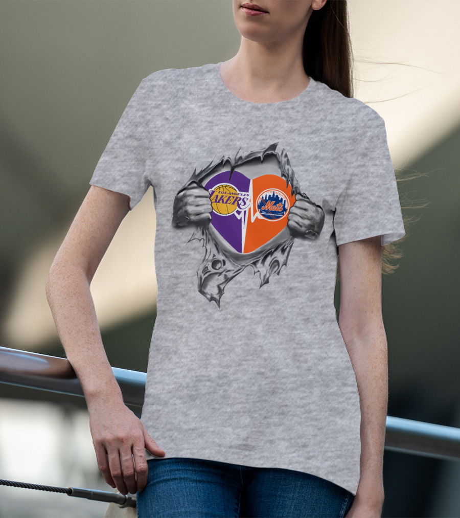 Los Angeles Lakers New York Mets Heart T-Shirt