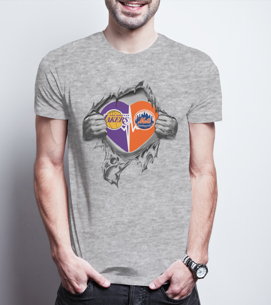 Los Angeles Lakers New York Mets Heart T-Shirt