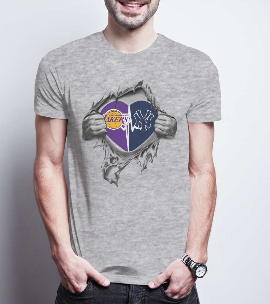 Los Angeles Lakers New York Yankees Heart T-Shirt