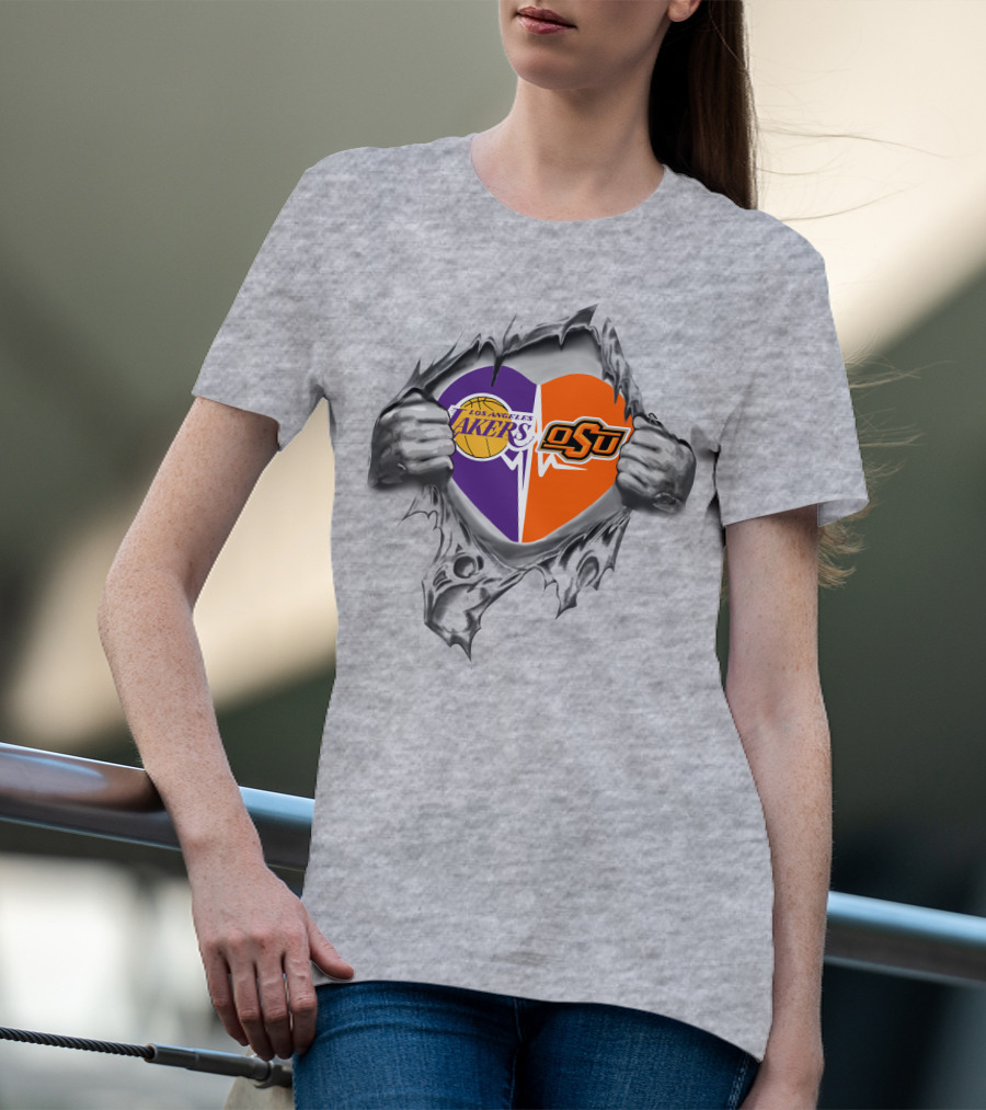 Los Angeles Lakers Oklahoma State Cowboys Heart T-Shirt