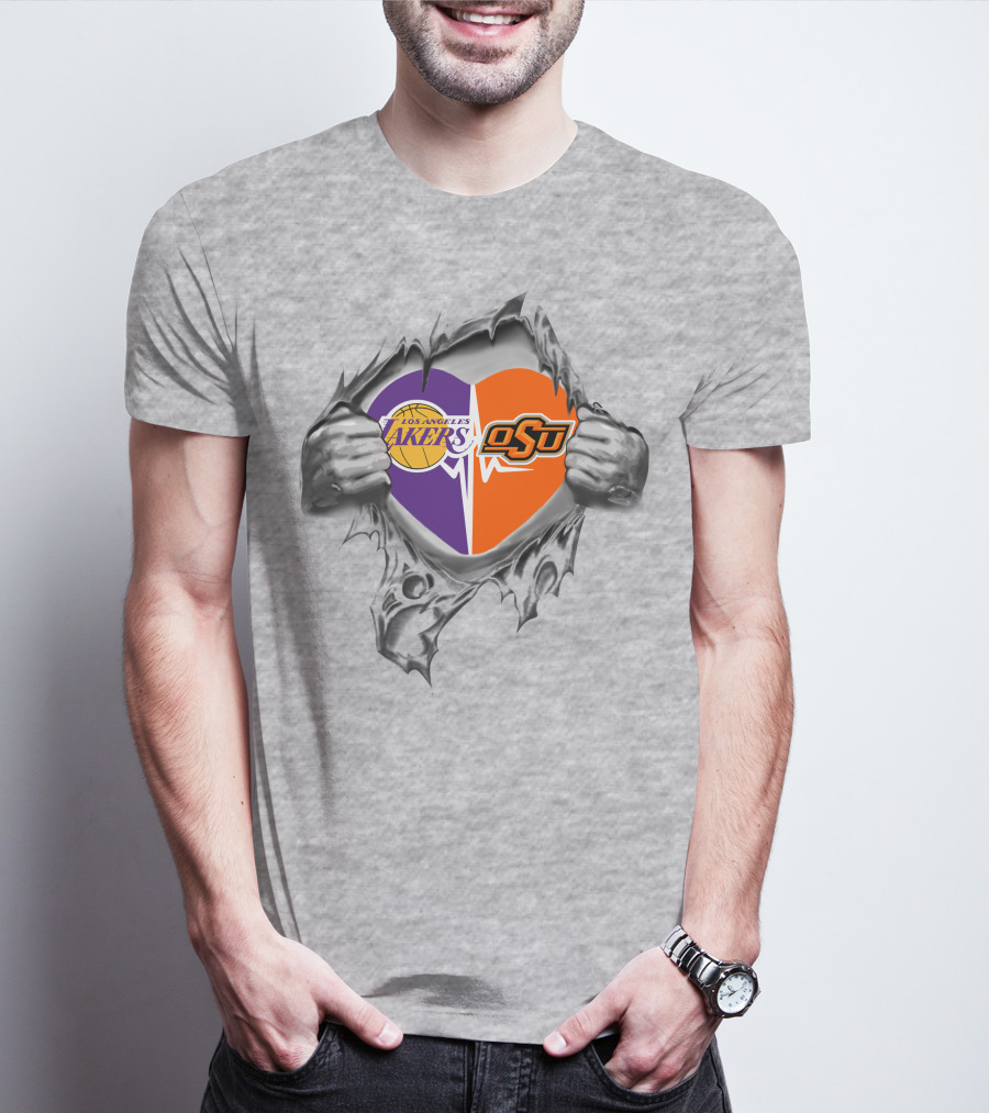 Los Angeles Lakers Oklahoma State Cowboys Heart T-Shirt