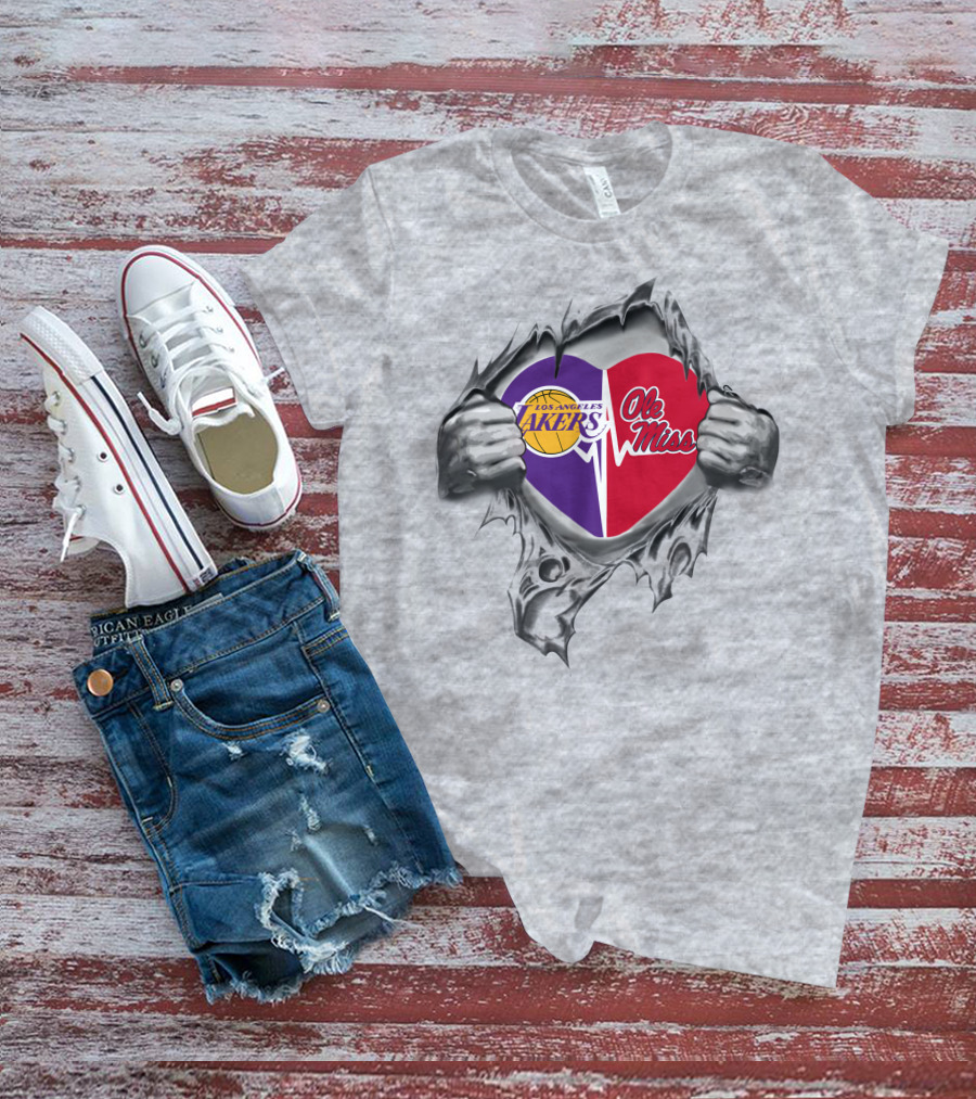 Los Angeles Lakers Ole Miss Rebels Heart T-Shirt