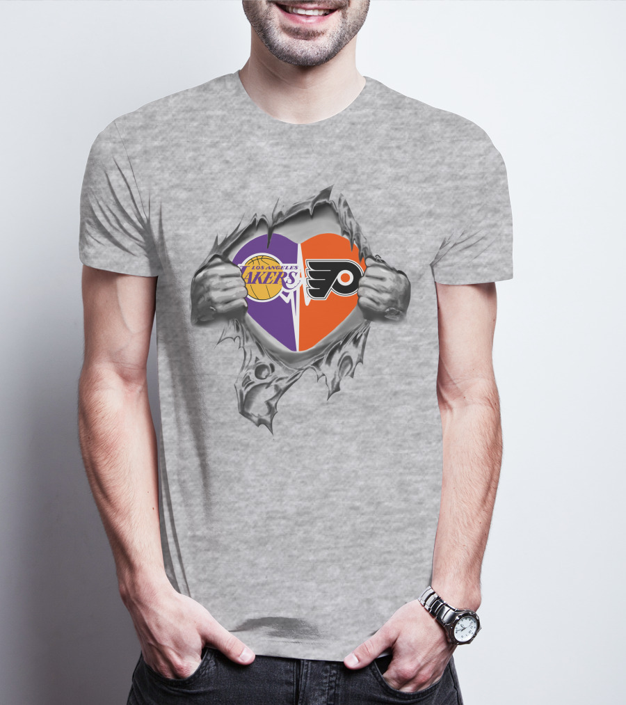 Los Angeles Lakers Philadelphia Flyers Heart T-Shirt
