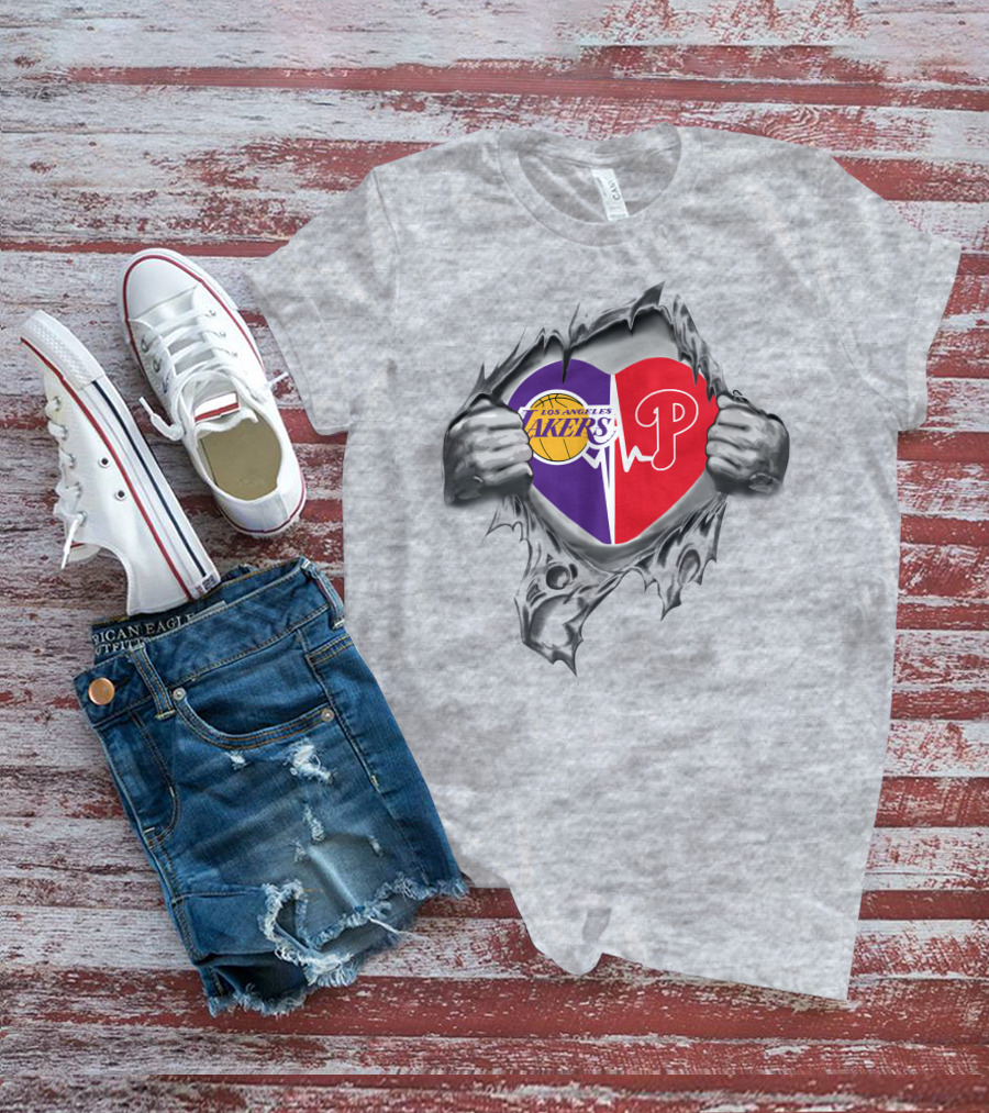 Los Angeles Lakers Philadelphia Phillies Heartbeat Passion T-Shirt