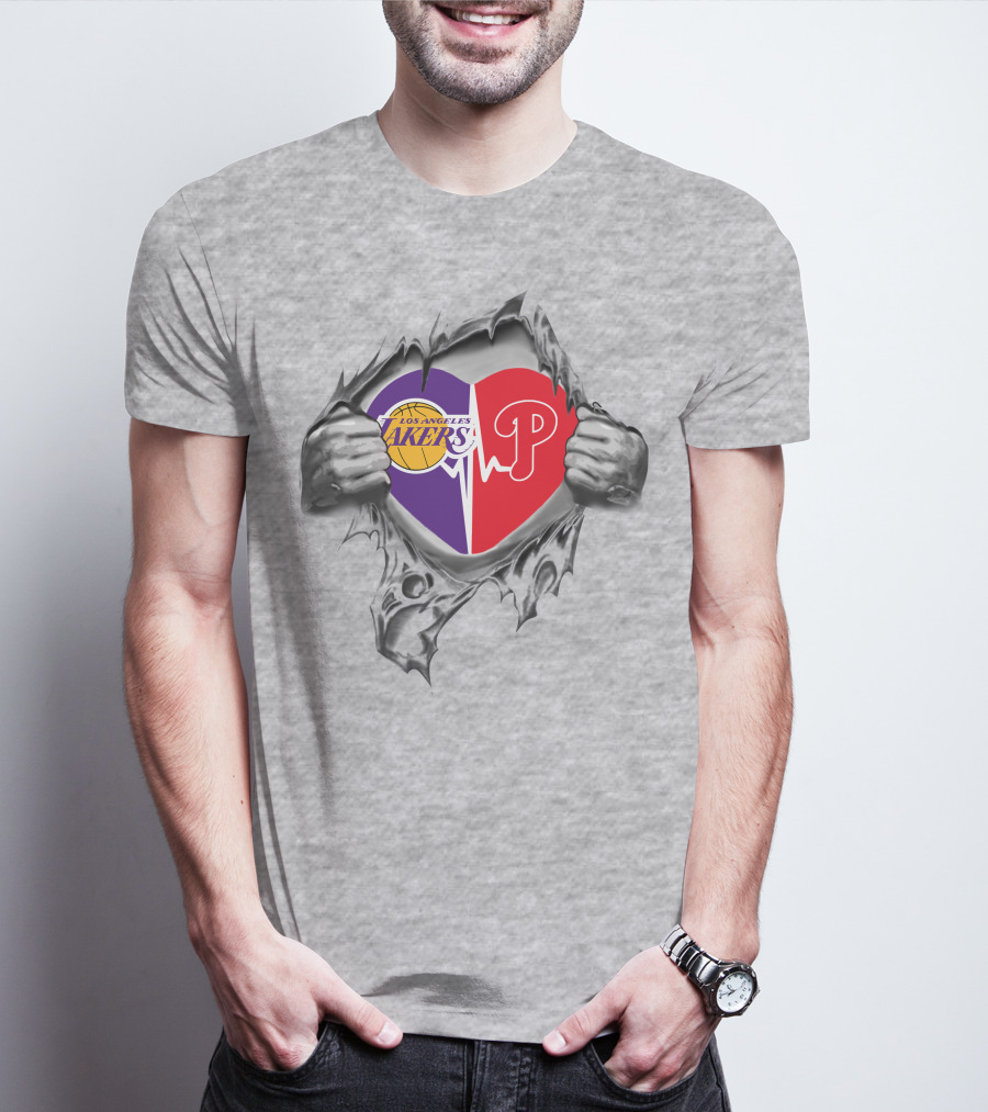 Los Angeles Lakers Philadelphia Phillies Heartbeat Passion T-Shirt